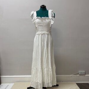 Chic White Ruffled Midi Dress